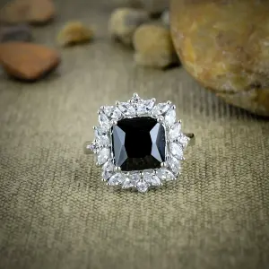 Black Spinel Statement Ring in 925 Sterling Silver by Nakshmart