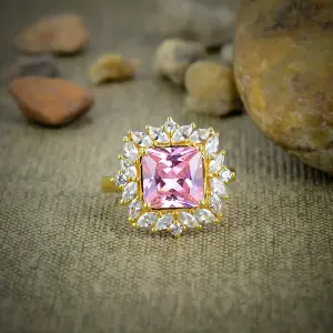 Nakshmart Pink Kunzite Bezel Statement Ring in 925 Sterling Silver