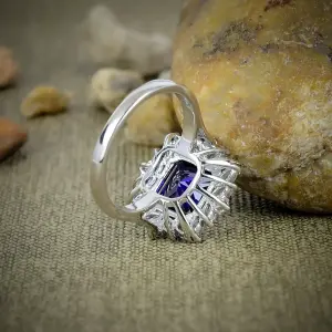 Nakshmart 925 Sterling Silver Blue Topaz Bezel Statement Ring