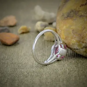 Nakshmart Pink Kunzite 925 Sterling Silver Bezel Statement Ring