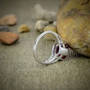 Nakshmart Natural Ruby Bezel Statement Ring in 925 Sterling Silver