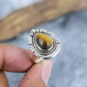 Nakshmart 925 Sterling Silver Natural Tiger Eye Statement Ring
