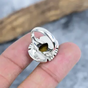 Nakshmart 925 Sterling Silver Natural Tiger Eye Statement Ring