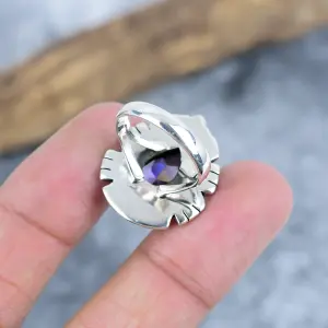 Nakshmart Natural Amethyst 925 Sterling Silver Statement Bezel Ring