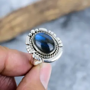 Nakshmart Natural Labradorite 925 Sterling Silver Statement Ring