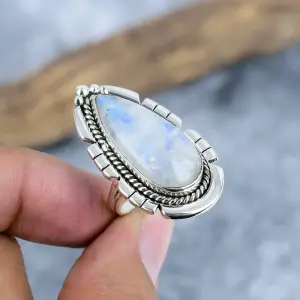 Nakshmart Natural Moonstone 925 Sterling Silver Statement Ring