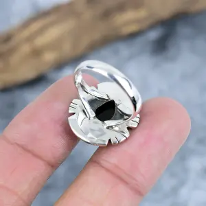 Nakshmart Natural Black Onyx 925 Sterling Silver Bezel Statement Ring