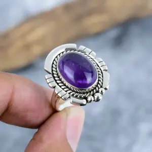 Natural Amethyst Bezel Statement Ring in 925 Sterling Silver