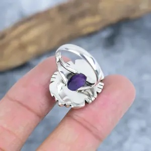 Natural Amethyst Bezel Statement Ring in 925 Sterling Silver