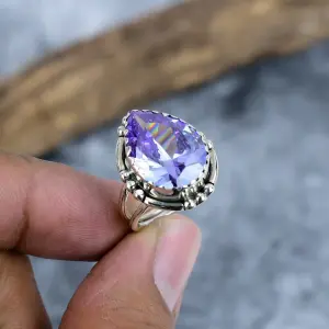 Nakshmart 925 Sterling Silver Natural Amethyst Bezel Statement Ring