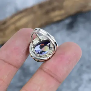 Nakshmart 925 Sterling Silver Natural Amethyst Bezel Statement Ring