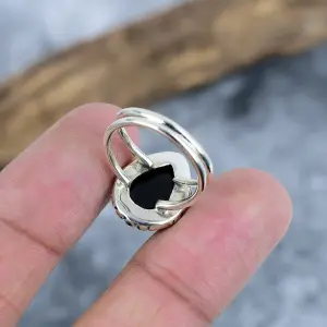 Nakshmart Natural Black Onyx Statement Ring in 925 Sterling Silver