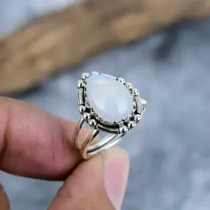 Nakshmart Natural Moonstone Statement Ring in 925 Sterling Silver