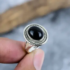 Nakshmart Natural Black Onyx Statement Ring in 925 Sterling Silver