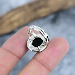Nakshmart Natural Black Onyx Statement Ring in 925 Sterling Silver
