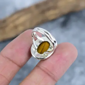 Nakshmart 925 Sterling Silver Natural Tiger Eye Statement Ring
