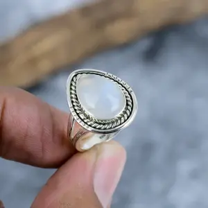 Nakshmart 925 Sterling Silver Natural Moonstone Statement Ring