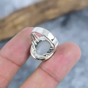 Nakshmart Natural Moonstone 925 Sterling Silver Bezel Statement Ring
