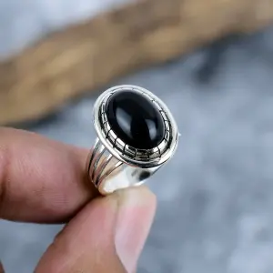 Nakshmart 925 Sterling Silver Natural Black Onyx Statement Ring