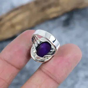 Nakshmart Natural Sage Amethyst 925 Sterling Silver Statement Ring