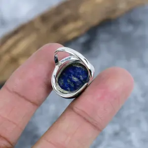 Nakshmart Natural Lapis Lazuli Statement Ring in 925 Sterling Silver