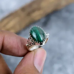 Natural Malachite Statement Ring in 925 Sterling Silver