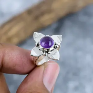 Nakshmart Natural Sage Amethyst 925 Sterling Silver Statement Ring