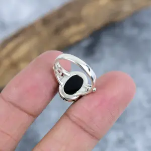 Nakshmart Natural Black Onyx 925 Sterling Silver Statement Ring