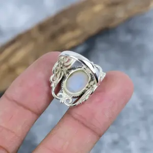 Nakshmart Natural Rainbow Moonstone 925 Sterling Silver Statement Ring