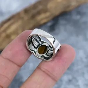 Nakshmart Natural Tiger Eye Statement Ring in 925 Sterling Silver