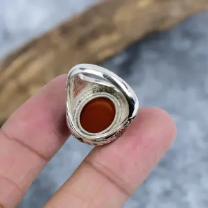 Nakshmart Natural Orange Carnelian 925 Sterling Silver Statement Ring