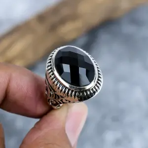 Natural Black Spinel Statement Ring in 925 Sterling Silver Bezel