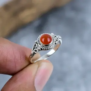 Nakshmart Natural Carnelian Statement Ring in 925 Sterling Silver