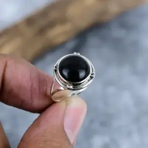Natural Black Onyx Statement Ring in 925 Sterling Silver