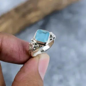 Natural Aquamarine Statement Ring in 925 Sterling Silver