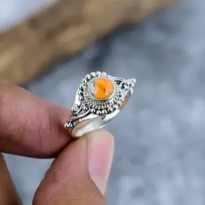 Natural Spiny Oyster Turquoise 925 Sterling Silver Statement Ring