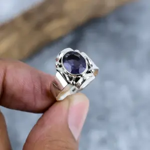 Natural Amethyst Statement Ring in 925 Sterling Silver by Nakshmart