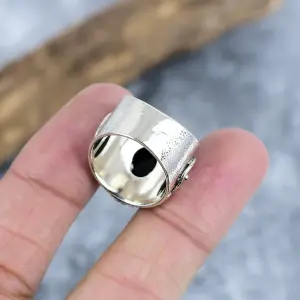 Nakshmart 925 Sterling Silver Natural Black Onyx Bezel Statement Ring