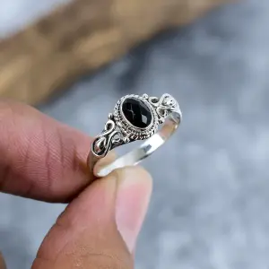 Nakshmart 925 Sterling Silver Natural Black Onyx Bezel Statement Ring