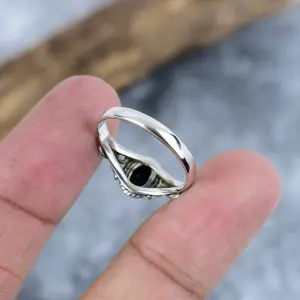 Nakshmart 925 Sterling Silver Natural Black Onyx Bezel Statement Ring