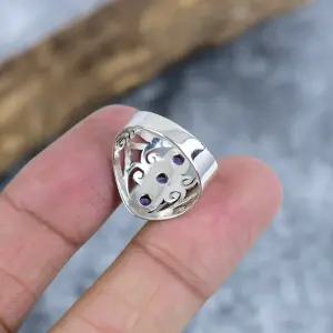 Nakshmart Natural Sage Amethyst 925 Sterling Silver Statement Ring