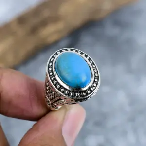 Natural Sleeping Turquoise Bezel Statement Ring in 925 Silver