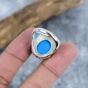 Natural Sleeping Turquoise Bezel Statement Ring in 925 Silver