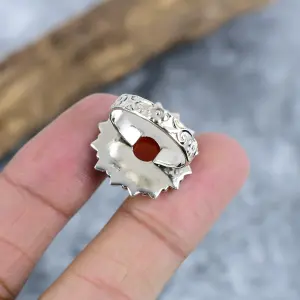 Natural Red Onyx Bezel Set Statement Ring in 925 Sterling Silver