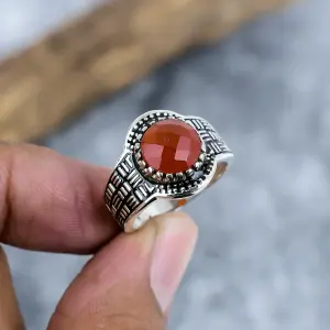 Nakshmart Natural Carnelian Statement Ring in 925 Sterling Silver