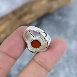 Nakshmart Natural Carnelian Statement Ring in 925 Sterling Silver