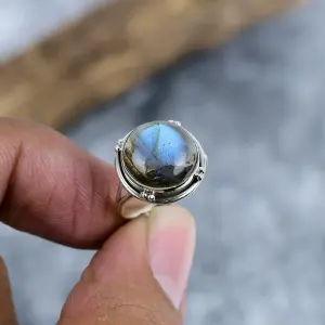 Natural Labradorite Statement Ring in 925 Sterling Silver by Nakshmart