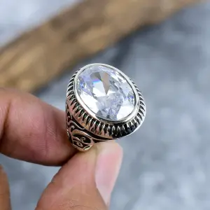 Nakshmart Natural White Topaz 925 Silver Bezel Statement Ring