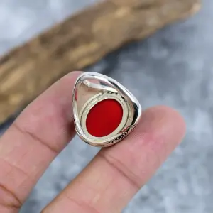 Nakshmart Natural Red Coral 925 Sterling Silver Statement Ring