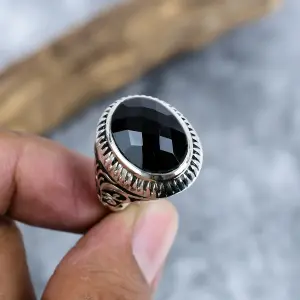Natural Black Spinel Bezel Statement Ring in 925 Sterling Silver